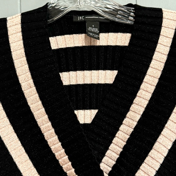 INC INTERNATIONAL CONCEPTS Ribbed Metallic Black Pink Stripe Sweater Size Small - Picture 3 of 6